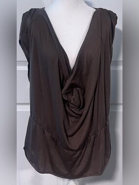 Renn Brown Cowl-Neck Drape Blouse
